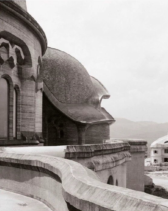 Terrace and west porch from the northeast; Grosheintz House (Duldeck House) in the background